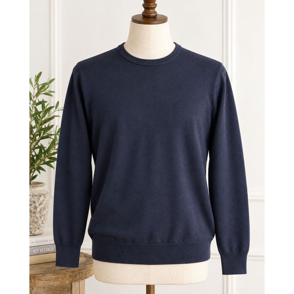 Antonio Falsetti Mens Merino Wool Sweater Sz 52 Navy Blue Made in Italy Crewneck